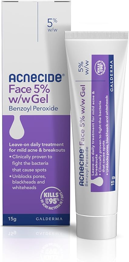 Acnecide Face Gel 5% Benzoyl Peroxide Acne Treatment for Spot Prone Skin 15g AMZ