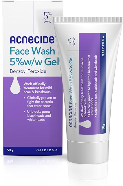Acnecide Face Wash Gel 5% Benzoyl Peroxide Acne Treatment for Spot-Prone Skin 50g AMZ