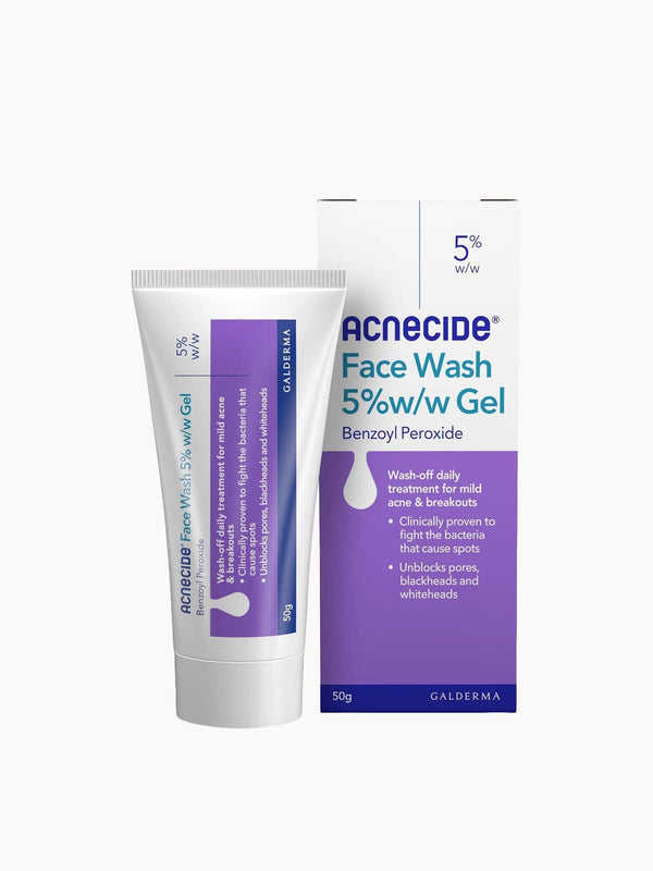 Acnecide Face Wash Gel 5% Benzoyl Peroxide Acne Treatment for Spot-Prone Skin 50g AMZ
