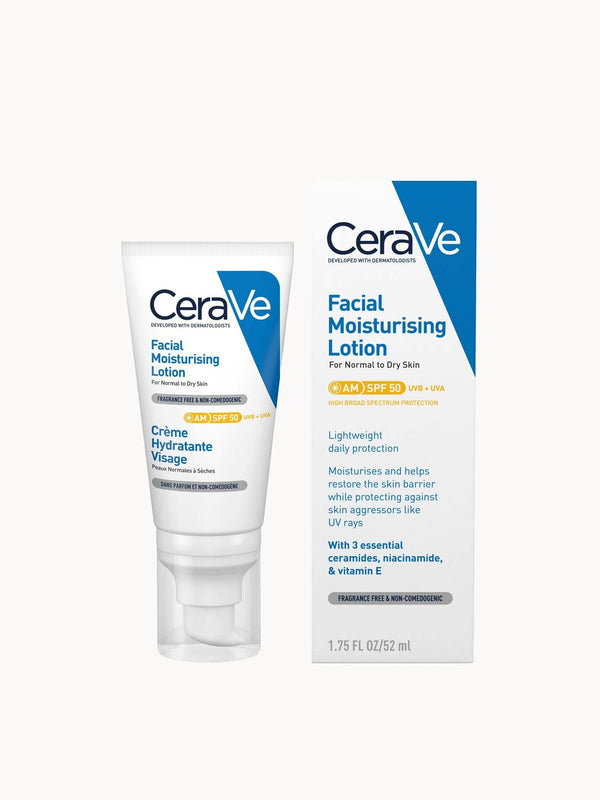 CeraVe AM Facial Moisturising Lotion SPF50 with Ceramides for Normal to Dry Skin 52ml