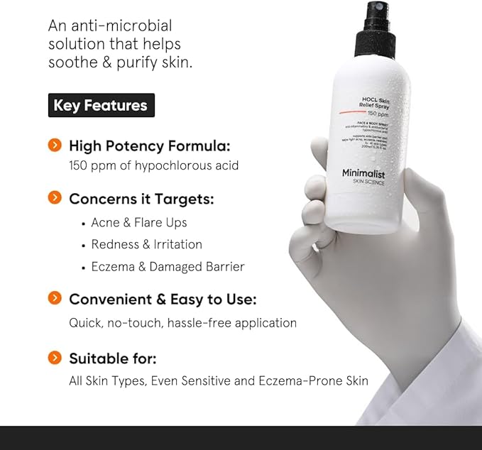 Minimalist Hypochlorous Acid Spray for Acne, Eczema & Redness Relief 200ml AMZ