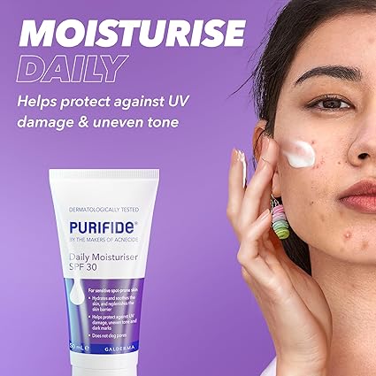 Purifide by Acnecide SPF 30 Daily Face Moisturiser for Acne Prone Skin & Blemish Control 50ml AMZ