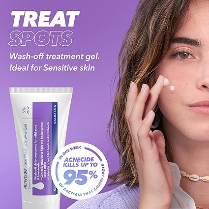 Acnecide Face Wash Gel 5% Benzoyl Peroxide Acne Treatment for Spot-Prone Skin 50g AMZ