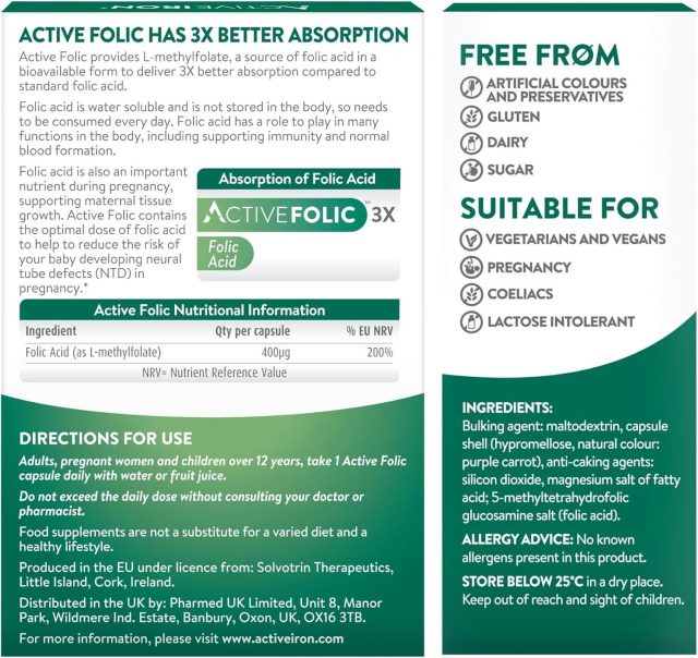 Active Folic Folic Acid 400 µg 60 Capsules