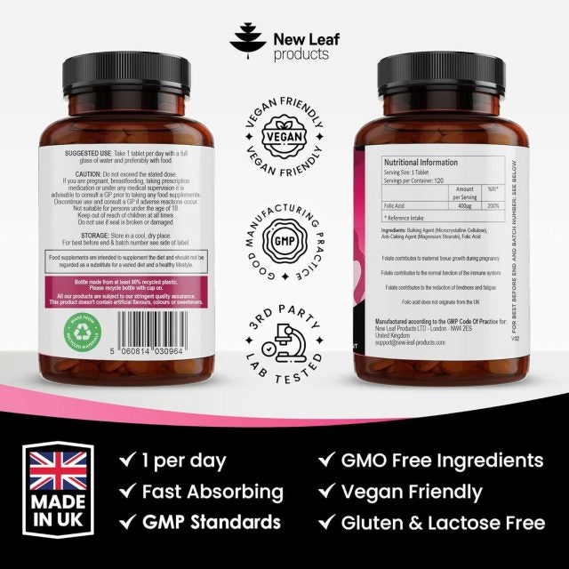 New Leaf Folic Acid 400mcg 120 Tablets
